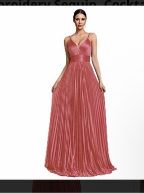 Dusty Rose Metallic Pleated Evening Gown - Women Dresses size large